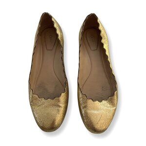 Chloé Gold Lauren Metallic Scalloped Flats Size 38 / 02